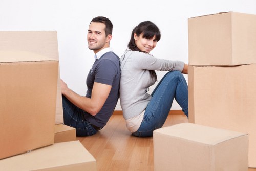 Student furniture and boxes prepared for collection in Enfield